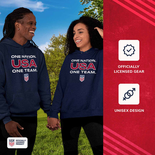 USA National Team The Victory Officially Licensed Unisex Adult US National Soccer Team One Nation One Team Slogan Hooded Sweatshirt - Navy