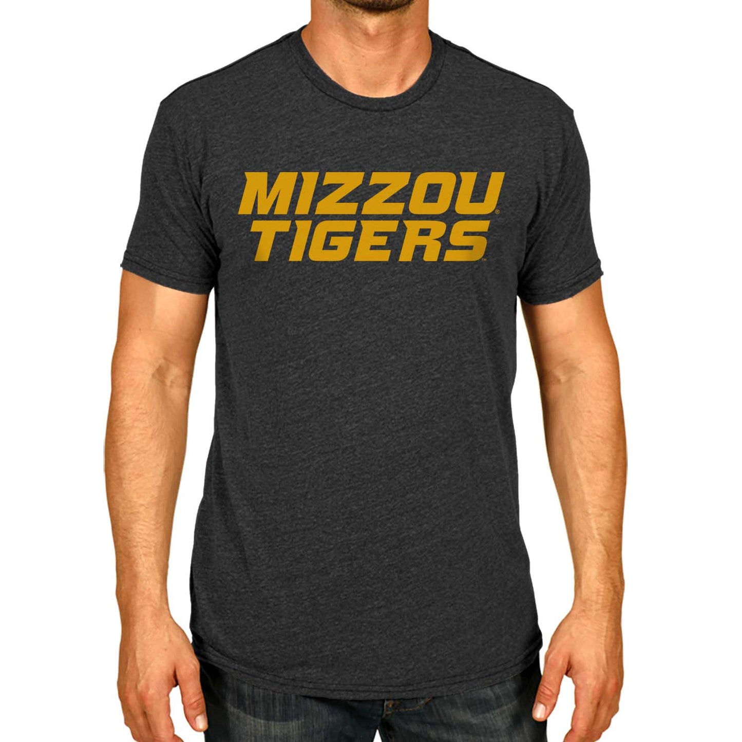 Missouri Tigers Campus Colors NCAA Adult Cotton Blend Charcoal Tagless T-Shirt - Charcoal