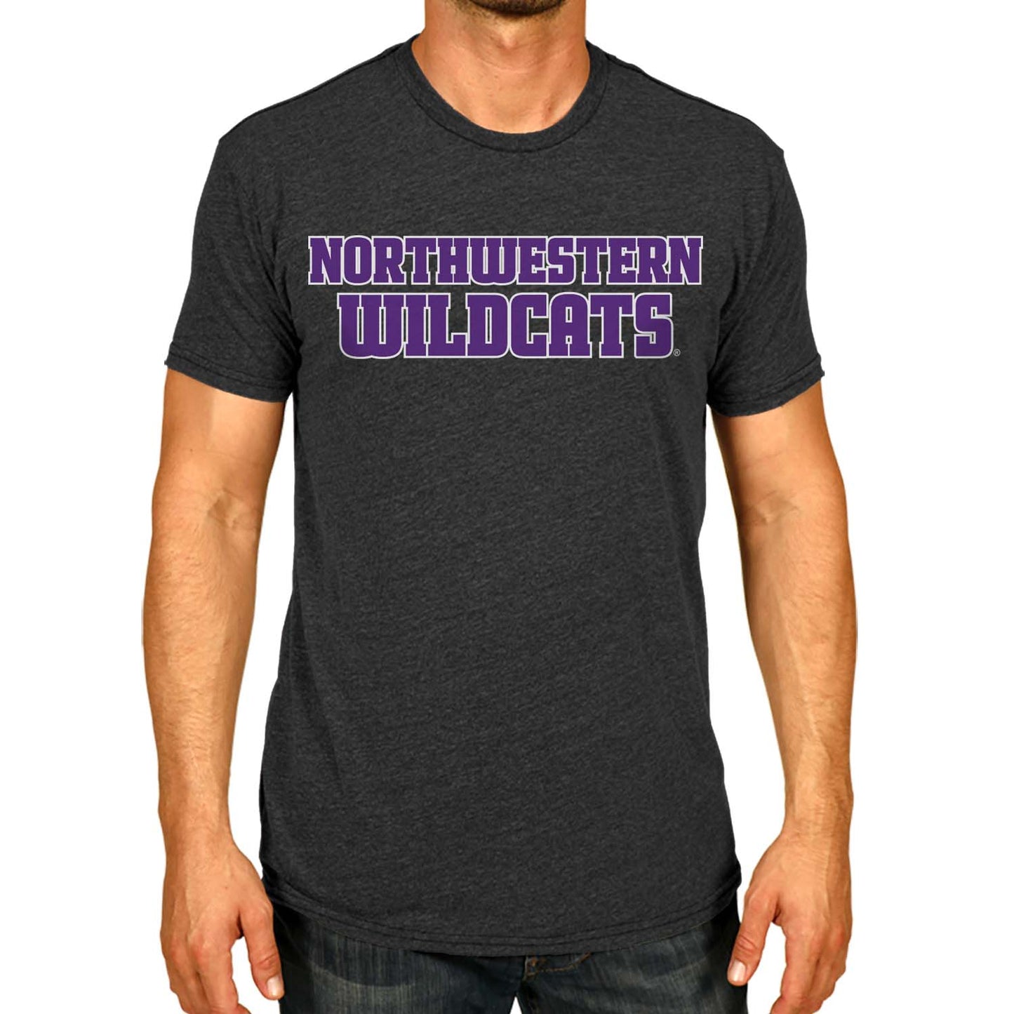 Northwestern Wildcats Campus Colors NCAA Adult Cotton Blend Charcoal Tagless T-Shirt - Charcoal