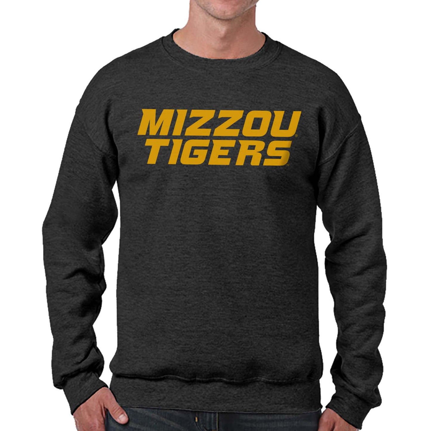 Missouri Tigers NCAA Adult Charcoal Crewneck Fleece Sweatshirt - Charcoal