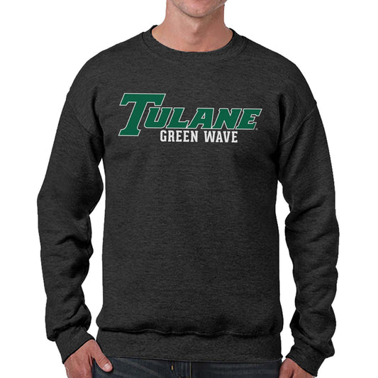Tulane Green Wave NCAA Adult Charcoal Crewneck Fleece Sweatshirt - Charcoal