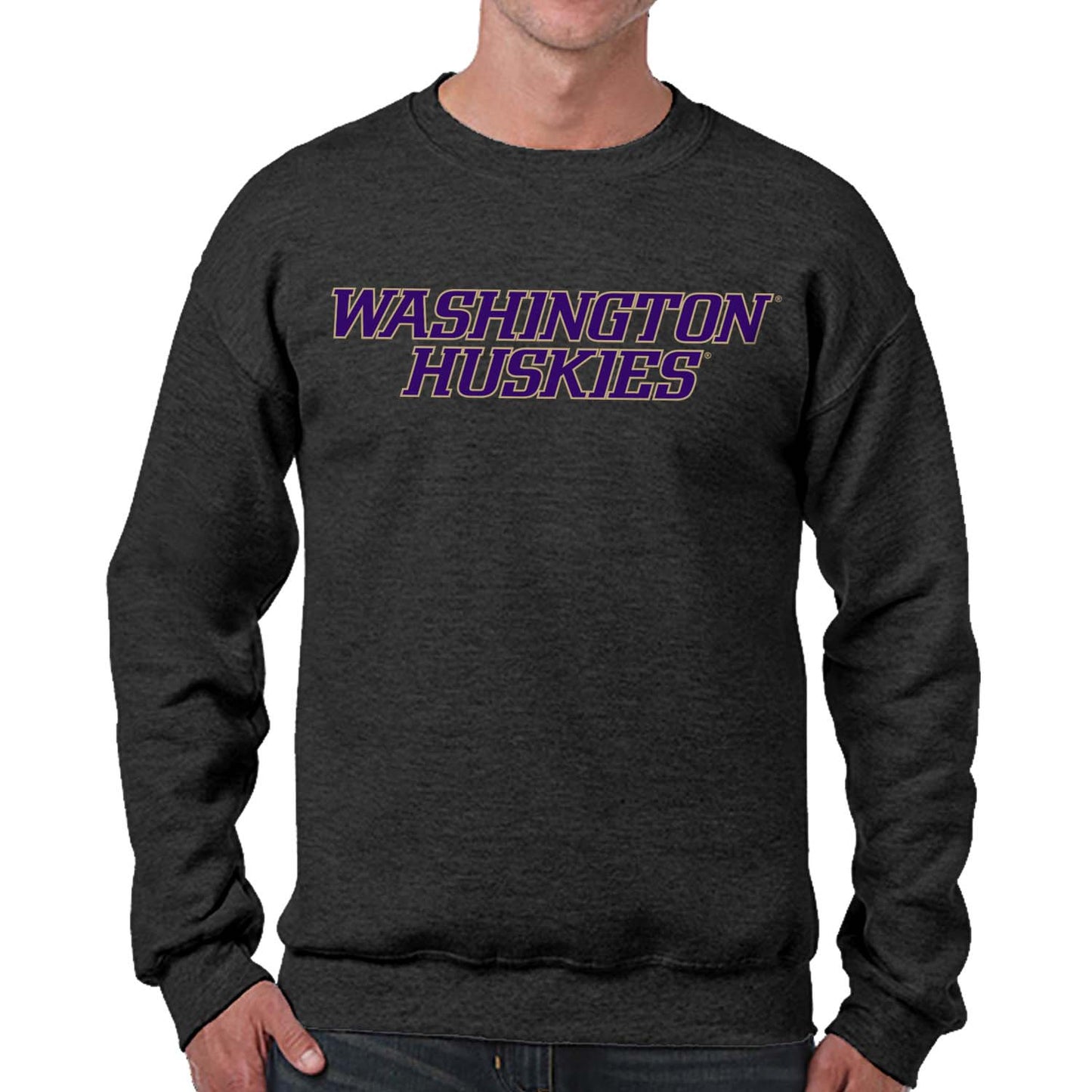 Washington Huskies NCAA Adult Charcoal Crewneck Fleece Sweatshirt - Charcoal