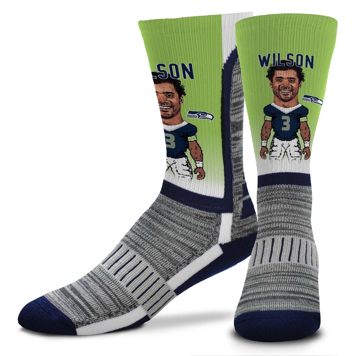 Seattle Seahawks NFL Adult V Curve MVP Player Crew Socks - Lime Green