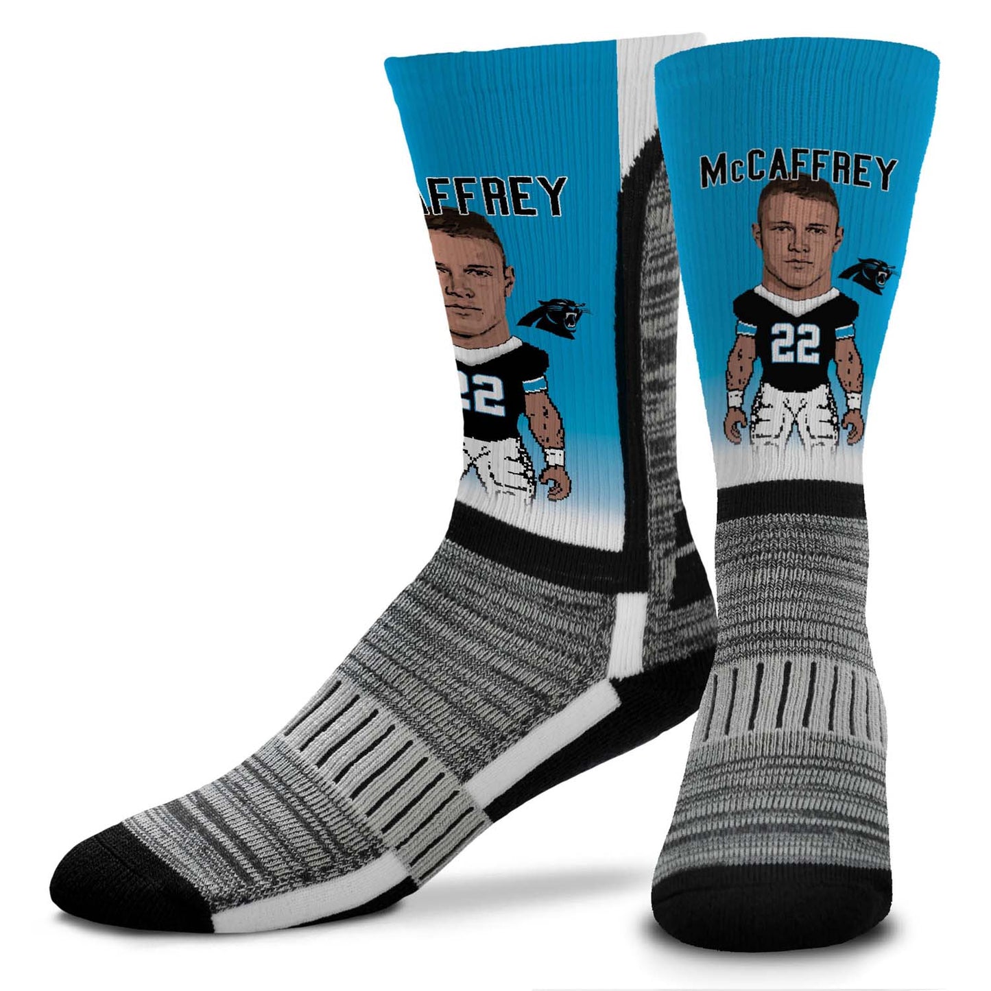 Carolina Panthers FBF NFL Youth V Curve MVP Christian McCaffrey Player Crew Socks - Blue