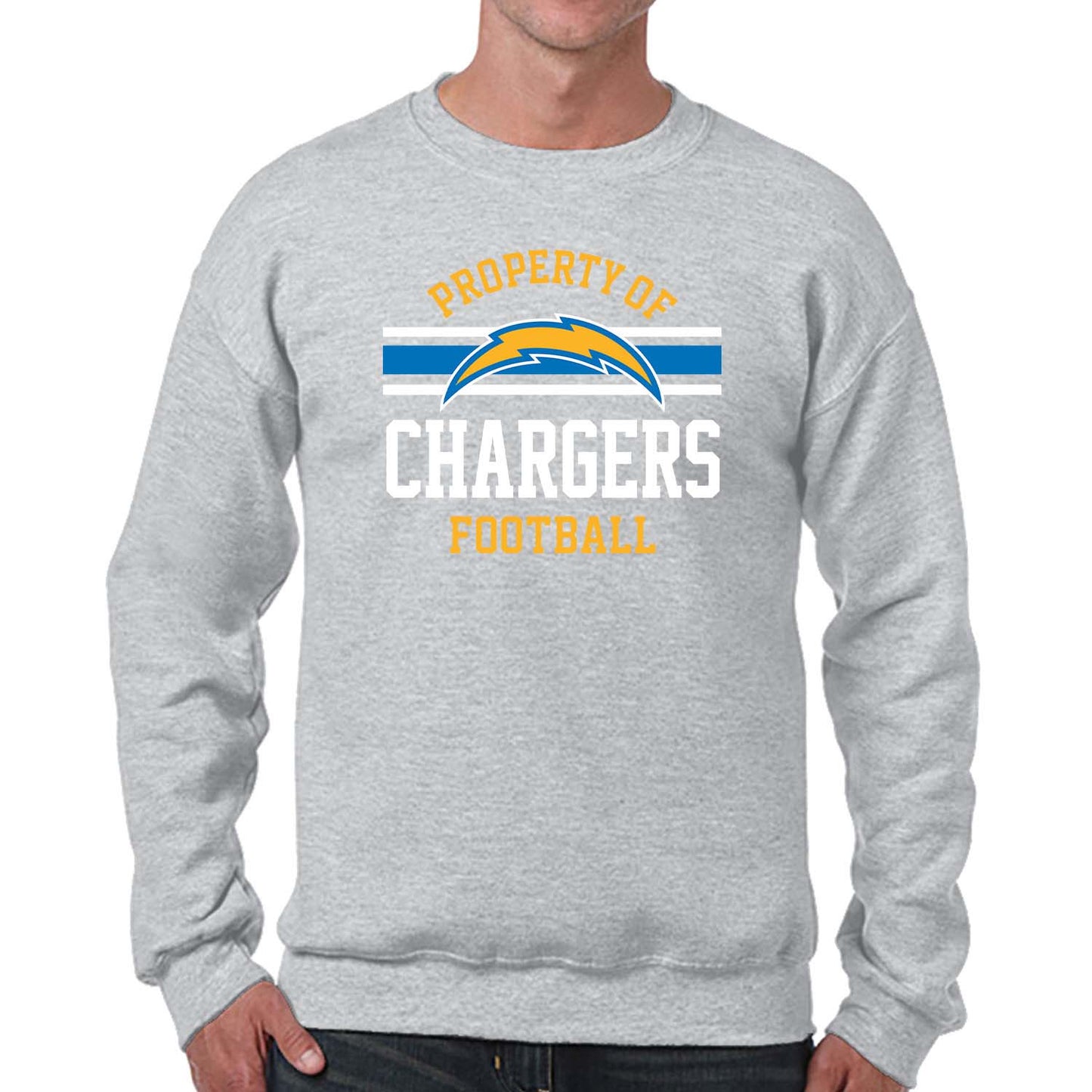 Los Angeles Chargers NFL Adult Property Of Crewneck Fleece Sweatshirt - Sport Gray