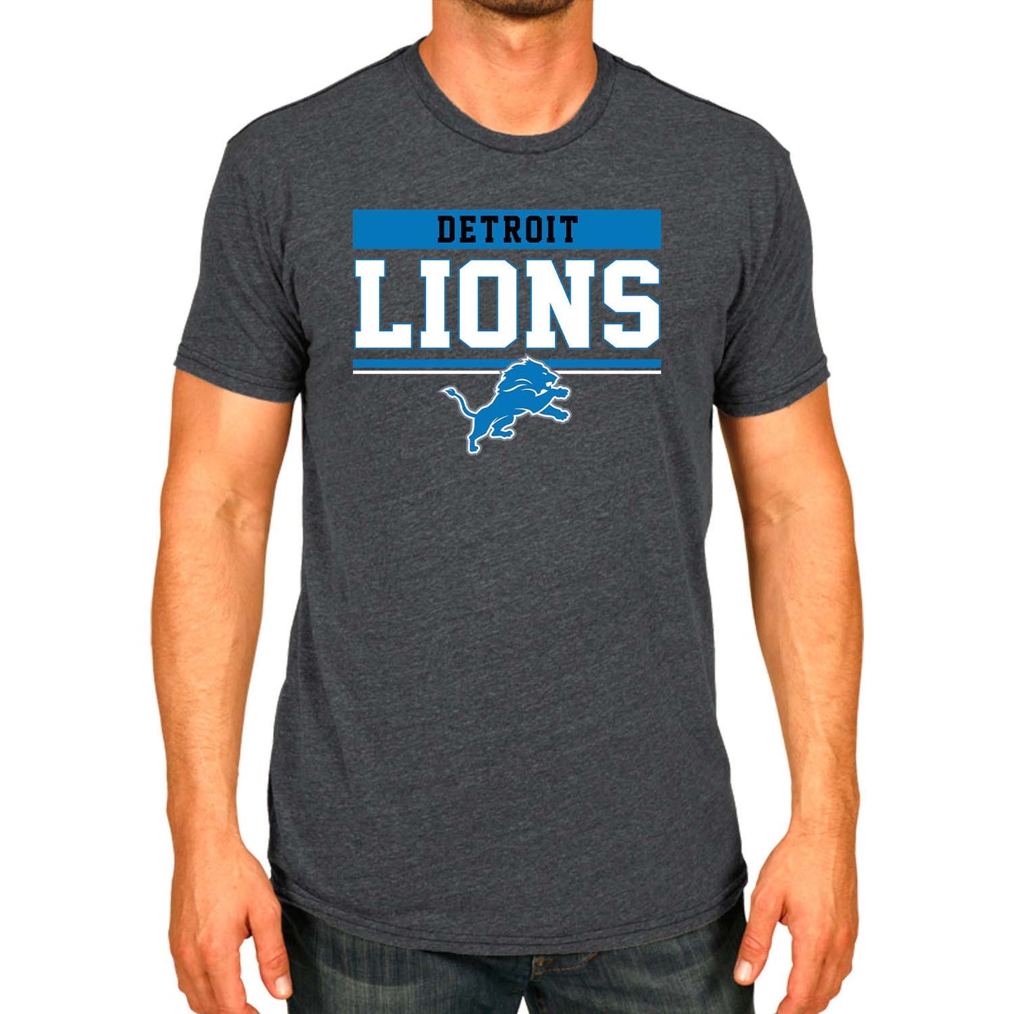 Detroit Lions NFL Adult Team Block Tagless T-Shirt - Charcoal