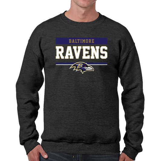 Baltimore Ravens NFL Adult Long Sleeve Team Block Charcoal Crewneck Sweatshirt - Charcoal
