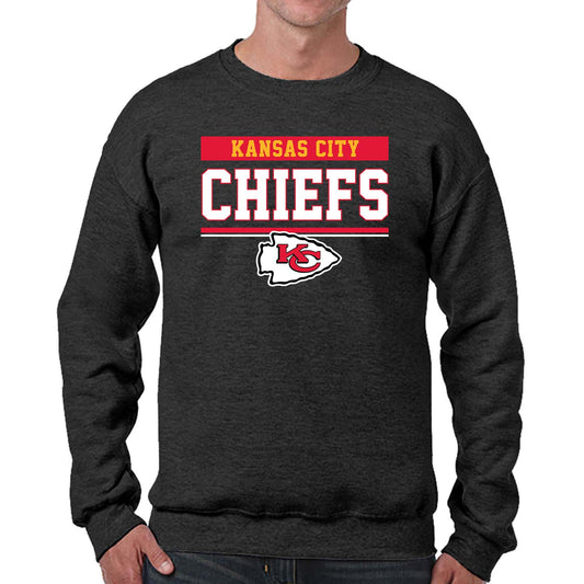 Kansas City Chiefs NFL Adult Long Sleeve Team Block Charcoal Crewneck Sweatshirt - Charcoal