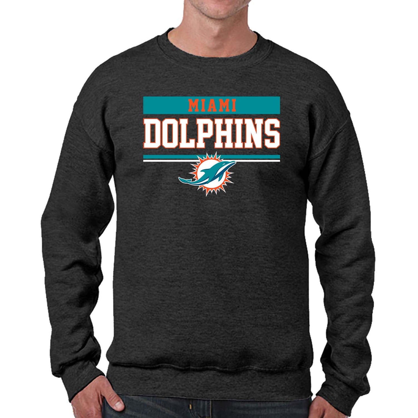 Miami Dolphins NFL Adult Long Sleeve Team Block Charcoal Crewneck Sweatshirt - Charcoal