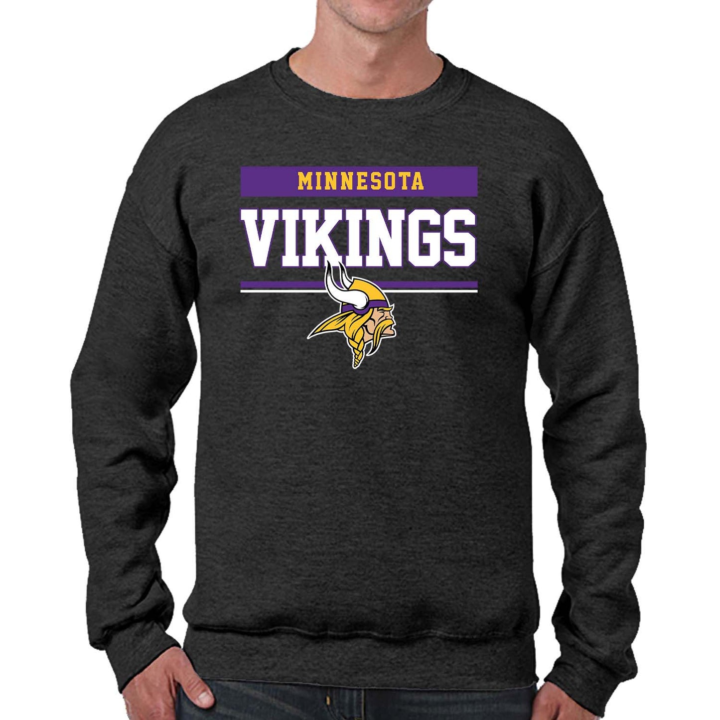 Minnesota Vikings NFL Adult Long Sleeve Team Block Charcoal Crewneck Sweatshirt - Charcoal