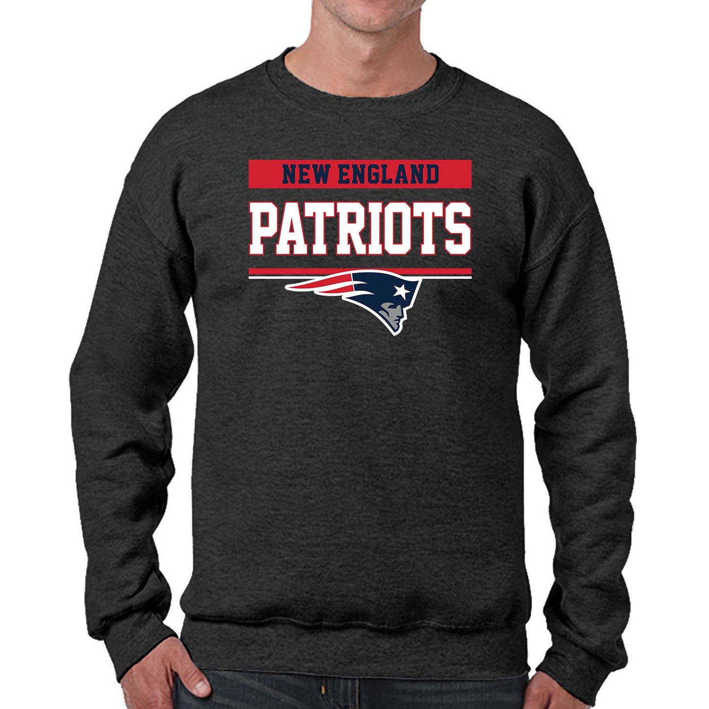 New England Patriots NFL Adult Long Sleeve Team Block Charcoal Crewneck Sweatshirt - Charcoal