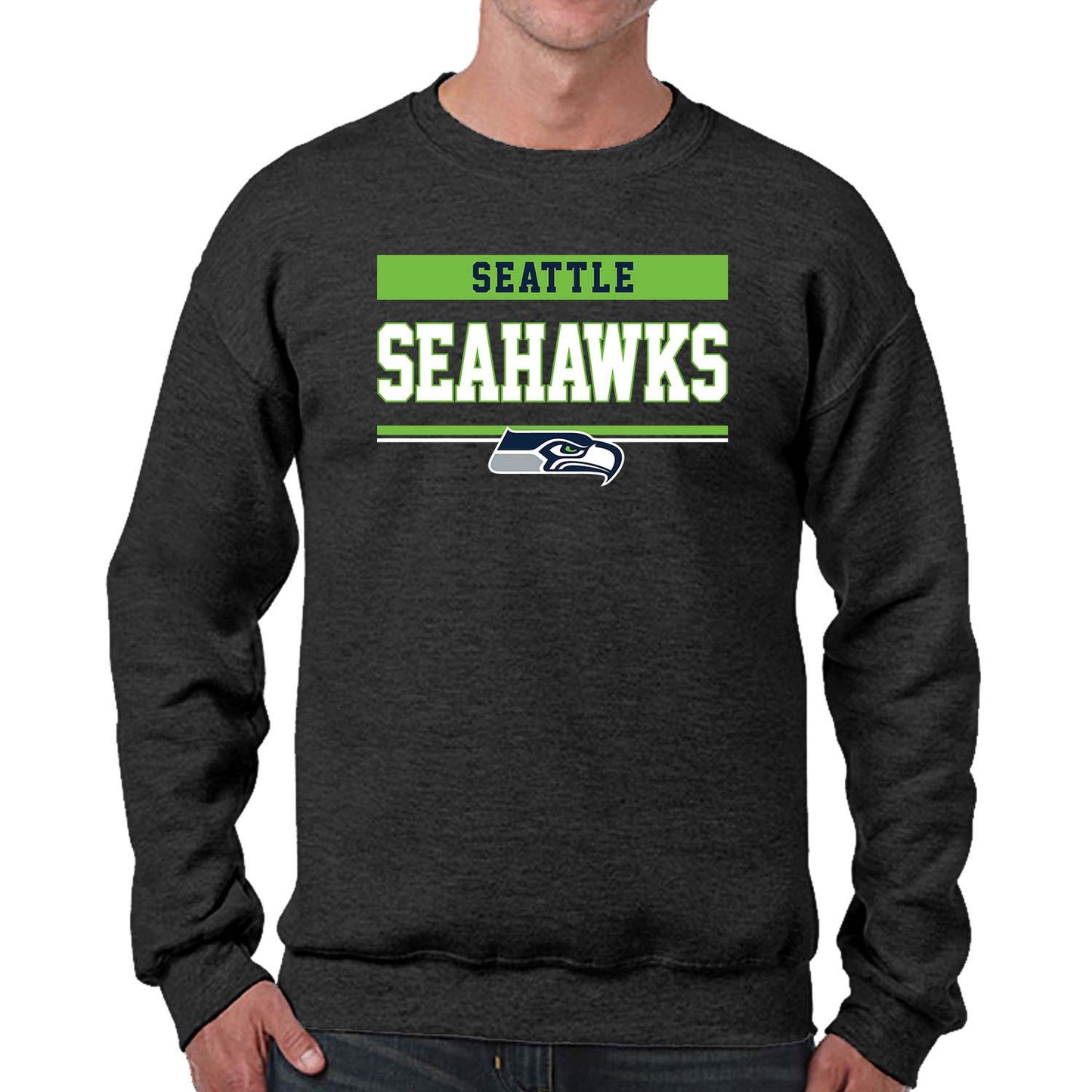 Seattle Seahawks NFL Adult Long Sleeve Team Block Charcoal Crewneck Sweatshirt - Charcoal