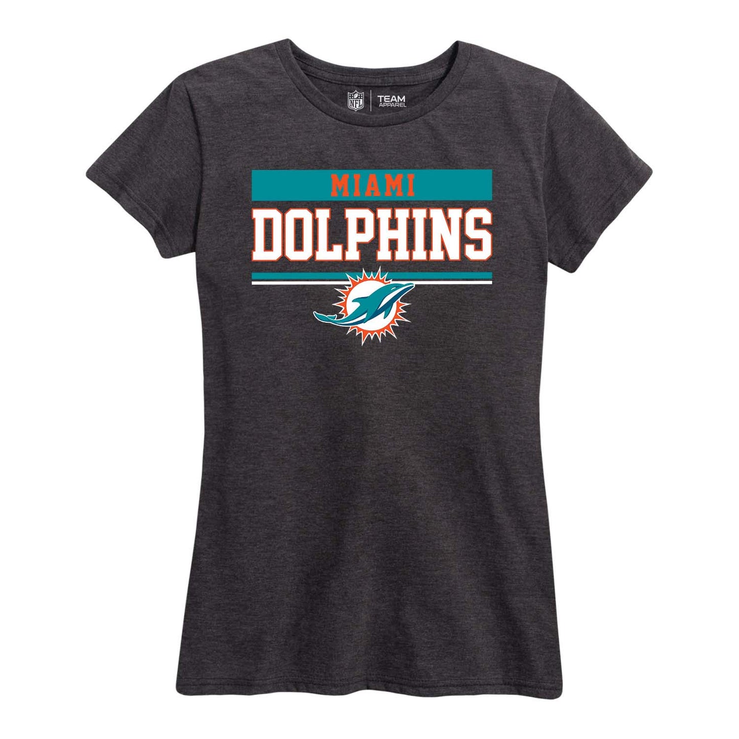 Miami Dolphins NFL Women's Team Block Charcoal Tagless T-Shirt - Charcoal
