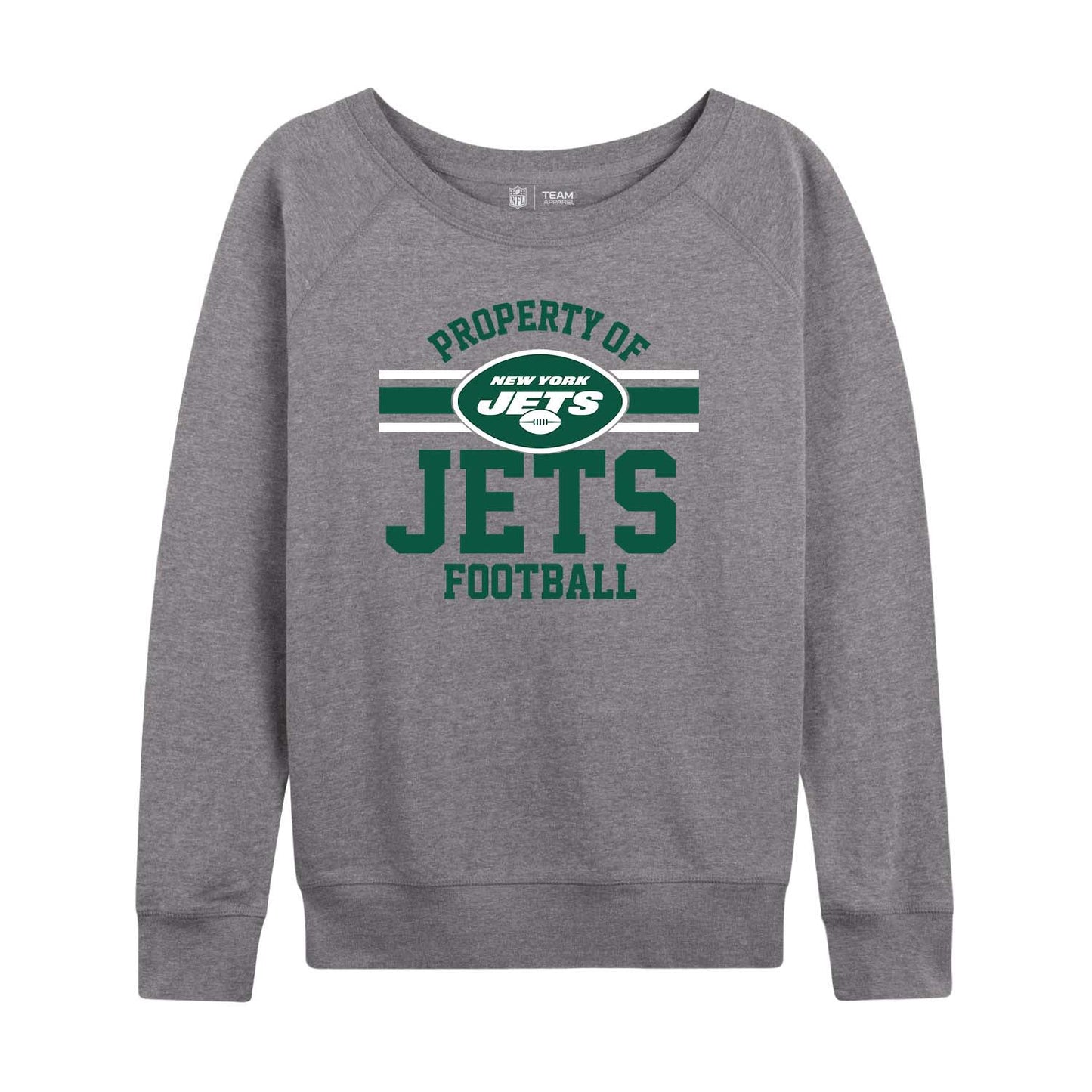 New York Jets NFL Womens Plus Size Property of Lightweight Crew Neck - Sport Gray