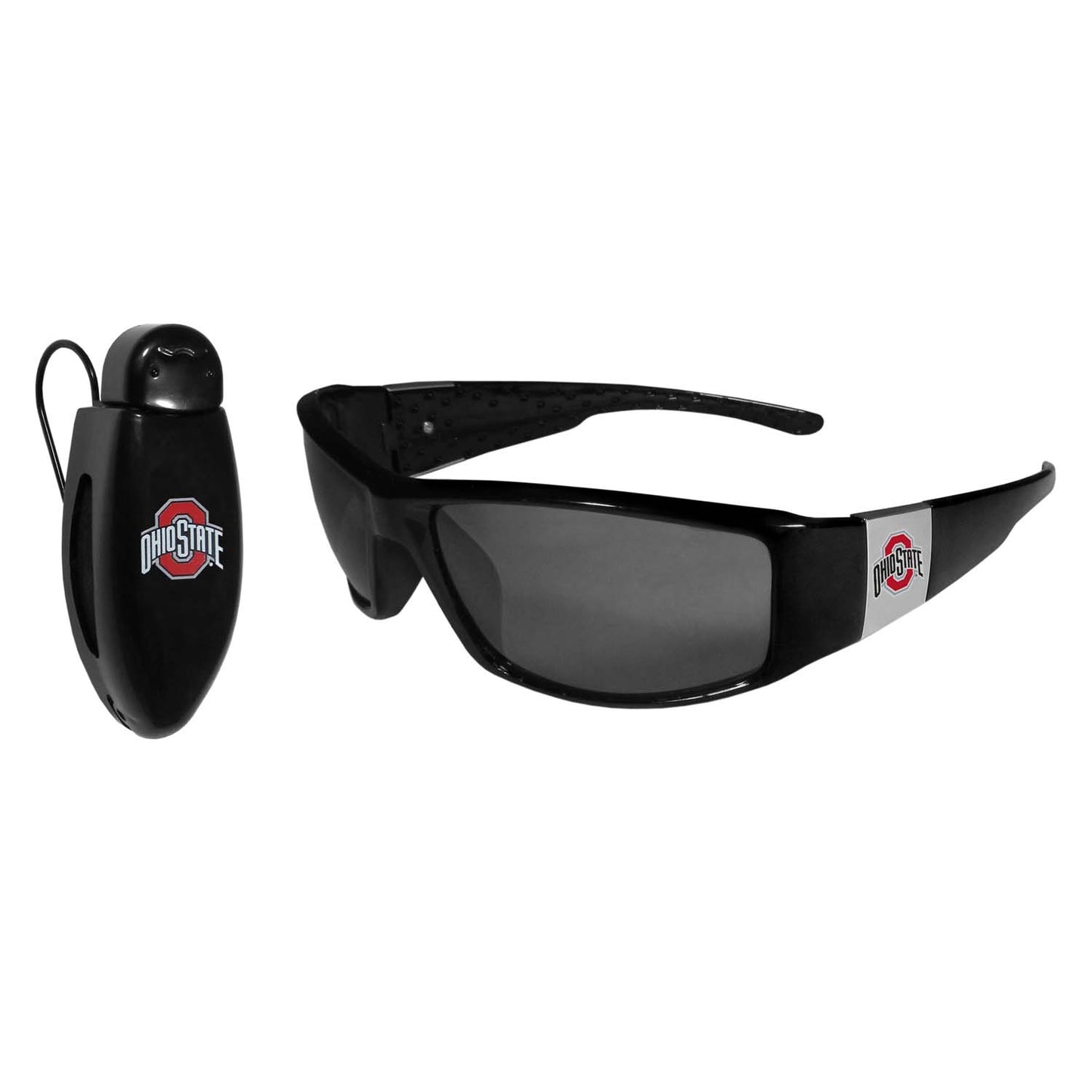 Ohio State Buckeyes NCAA Black Chrome Sunglasses with Visor Clip Bundle - Black