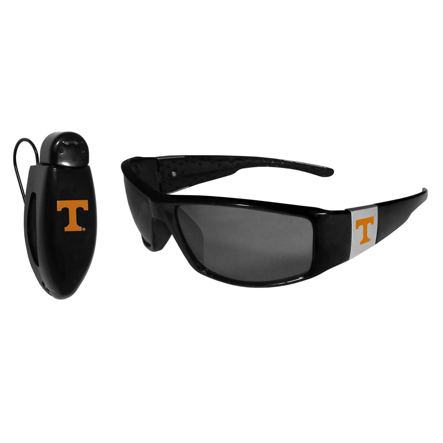 Tennessee Volunteers NCAA Black Chrome Sunglasses with Visor Clip Bundle - Black