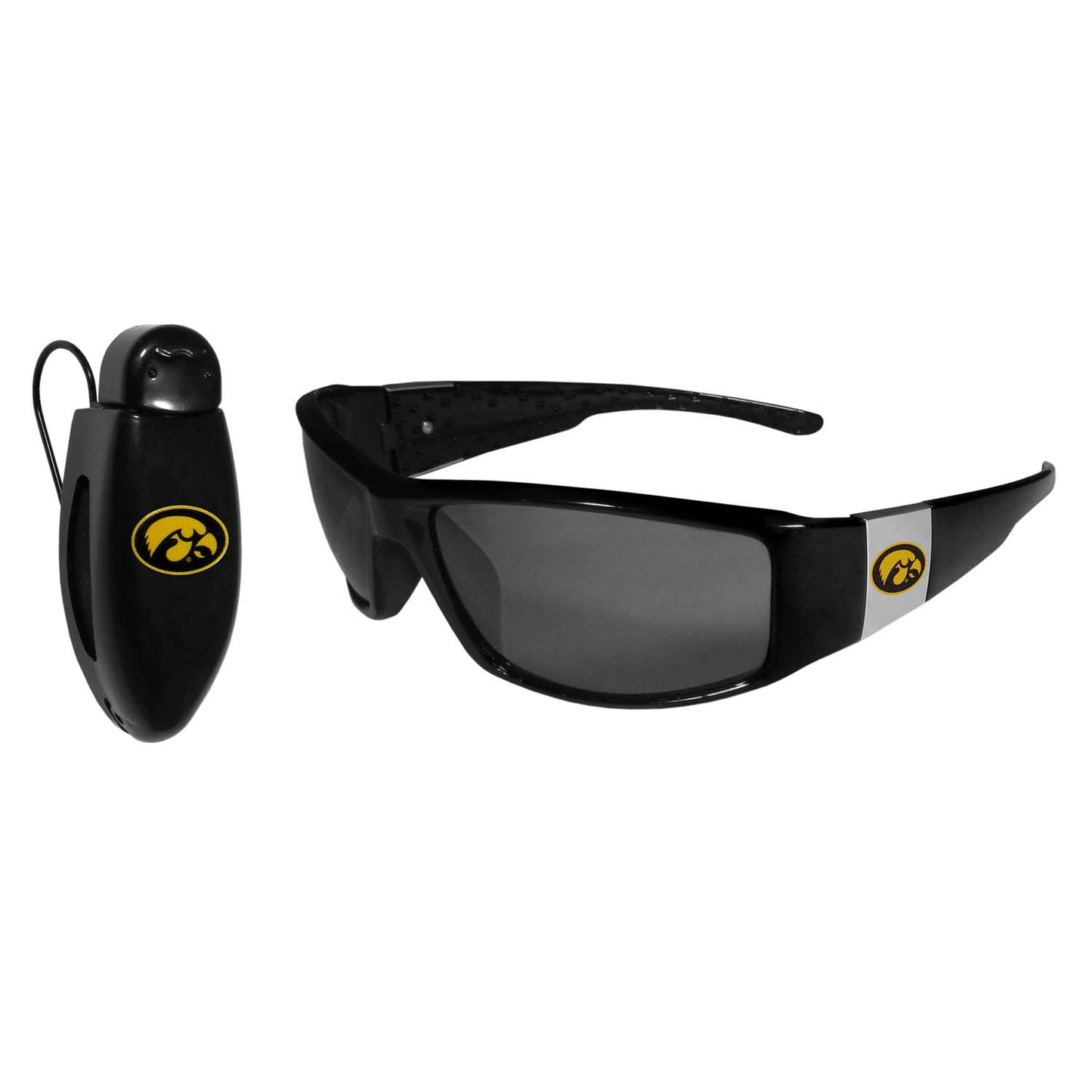 Iowa Hawkeyes NCAA Black Chrome Sunglasses with Visor Clip Bundle - Black