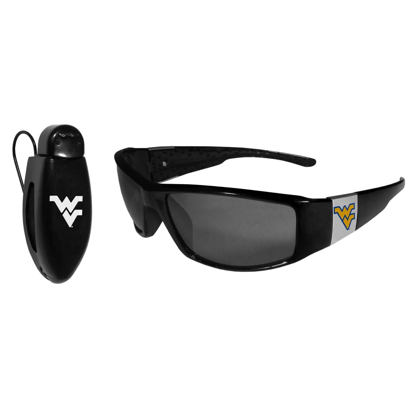 West Virginia Mountaineers NCAA Black Chrome Sunglasses with Visor Clip Bundle - Black