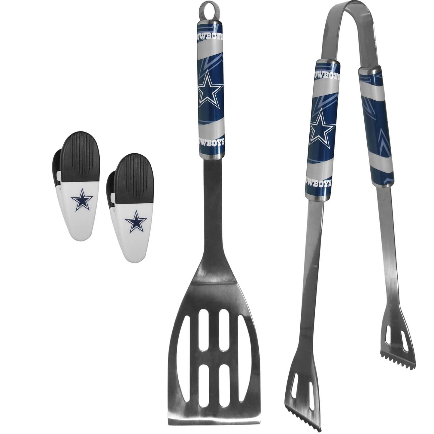 Dallas Cowboys NFL Two Piece Grilling Tools Set with 2 Magnet Chip Clips - Chrome
