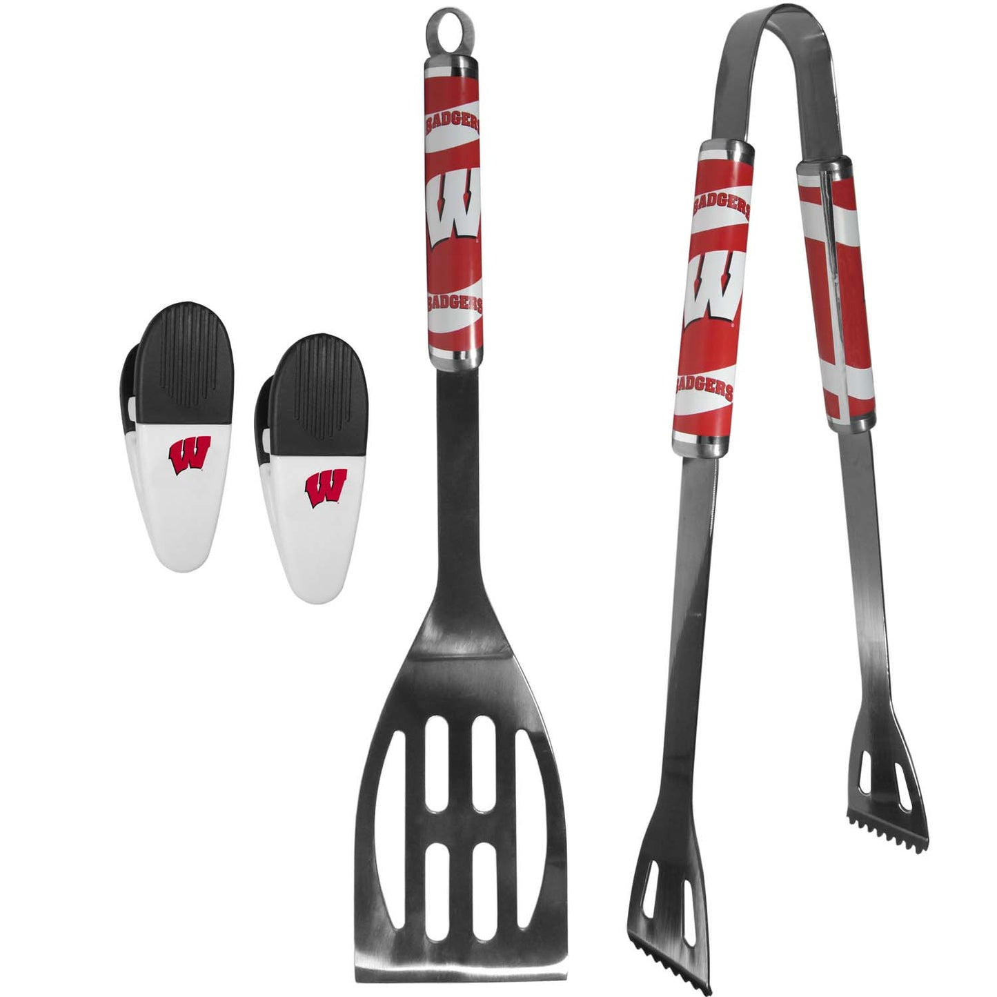 Wisconsin Badgers Collegiate University Two Piece Grilling Tools Set with 2 Magnet Chip Clips - Chrome