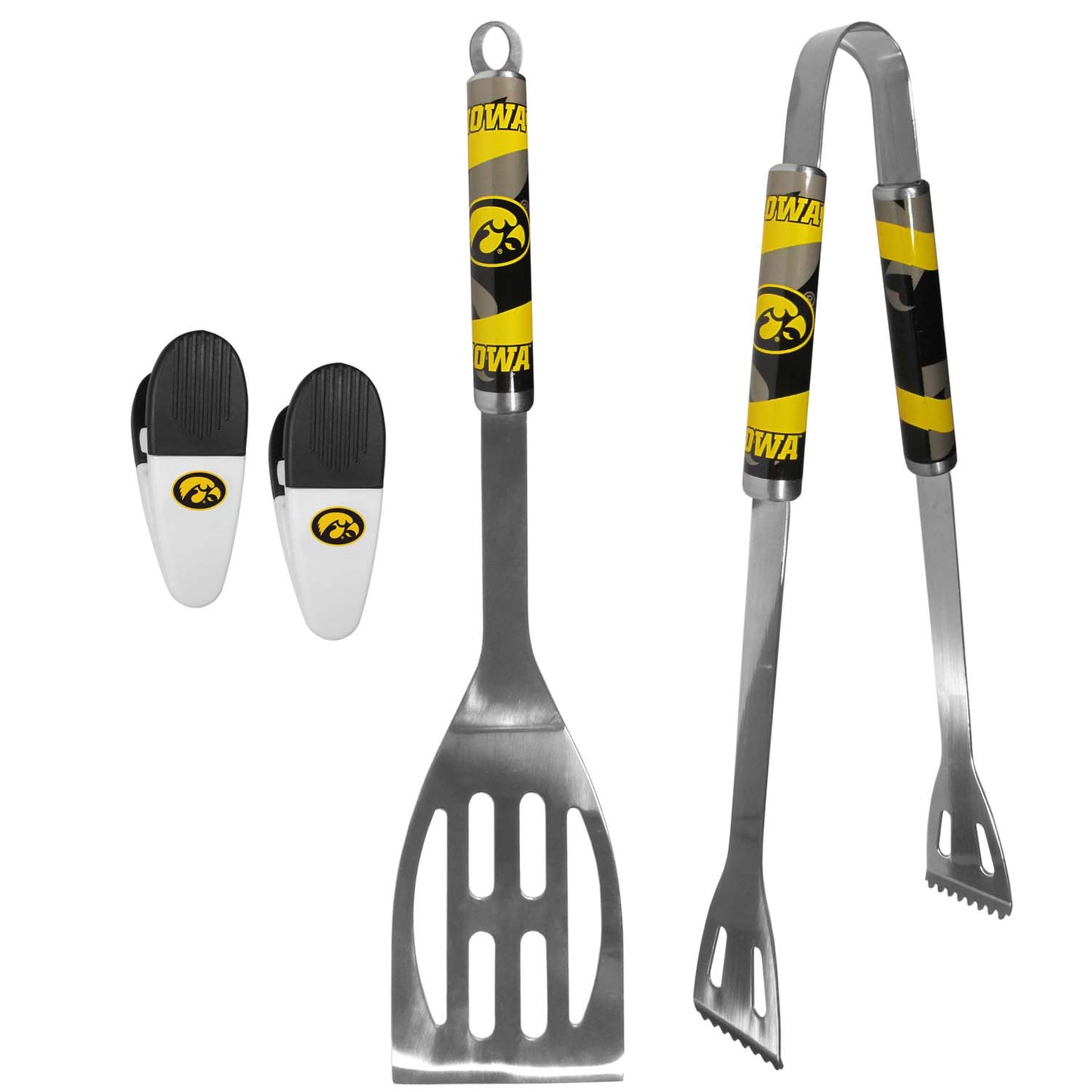 Iowa Hawkeyes Collegiate University Two Piece Grilling Tools Set with 2 Magnet Chip Clips - Chrome