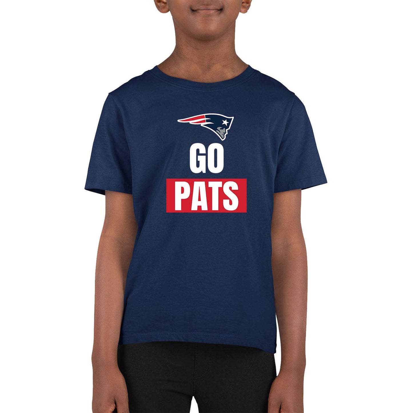 New England Patriots NFL Youth Team Slogan Short Sleeve Lightweight T Shirt - Navy