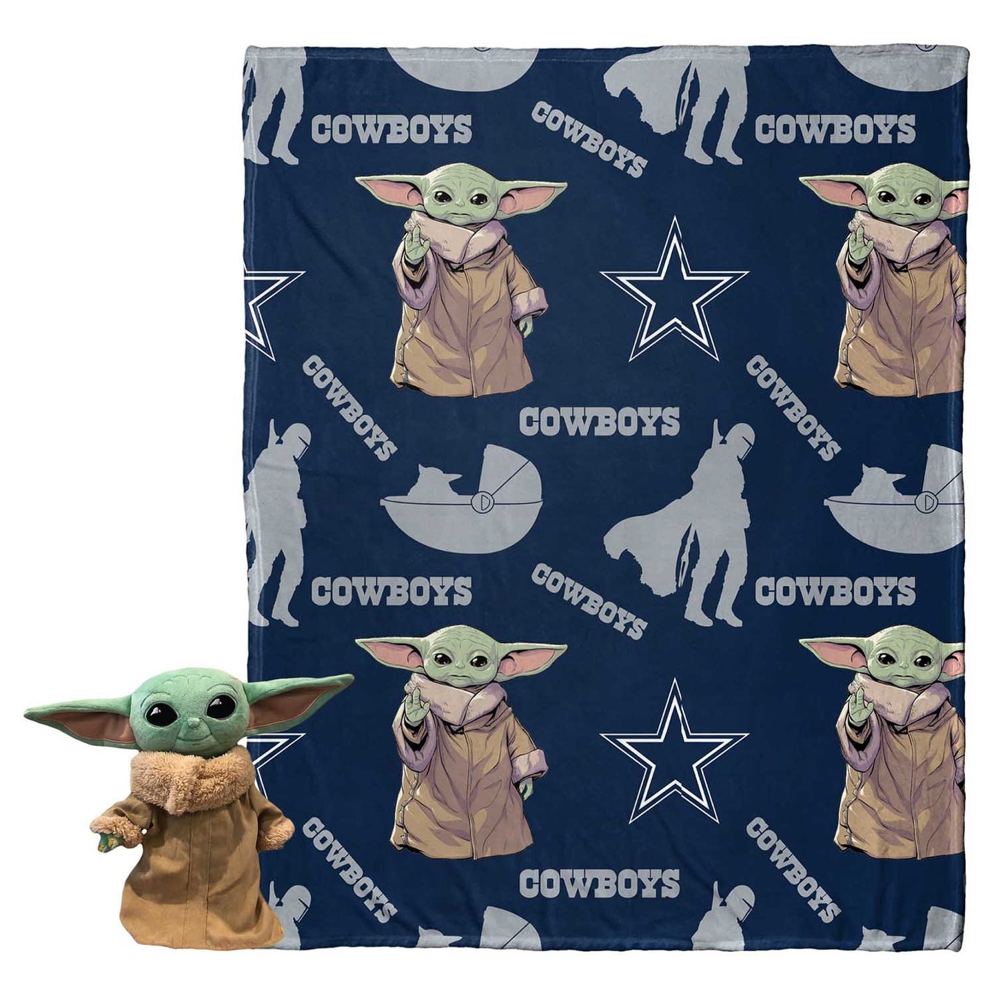 Dallas Cowboys NFL x Star Wars Pillow & Blanket Set 40" x 50" featuring The Child - Navy