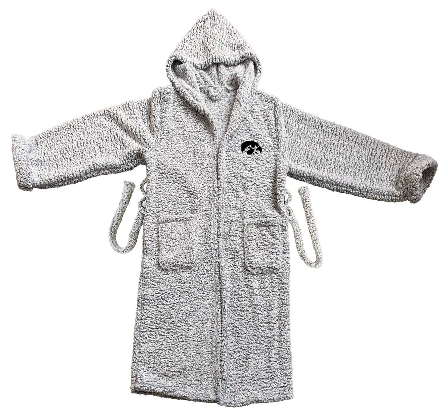 Iowa Hawkeyes NCAA Adult Plush Hooded Robe with Pockets - Gray