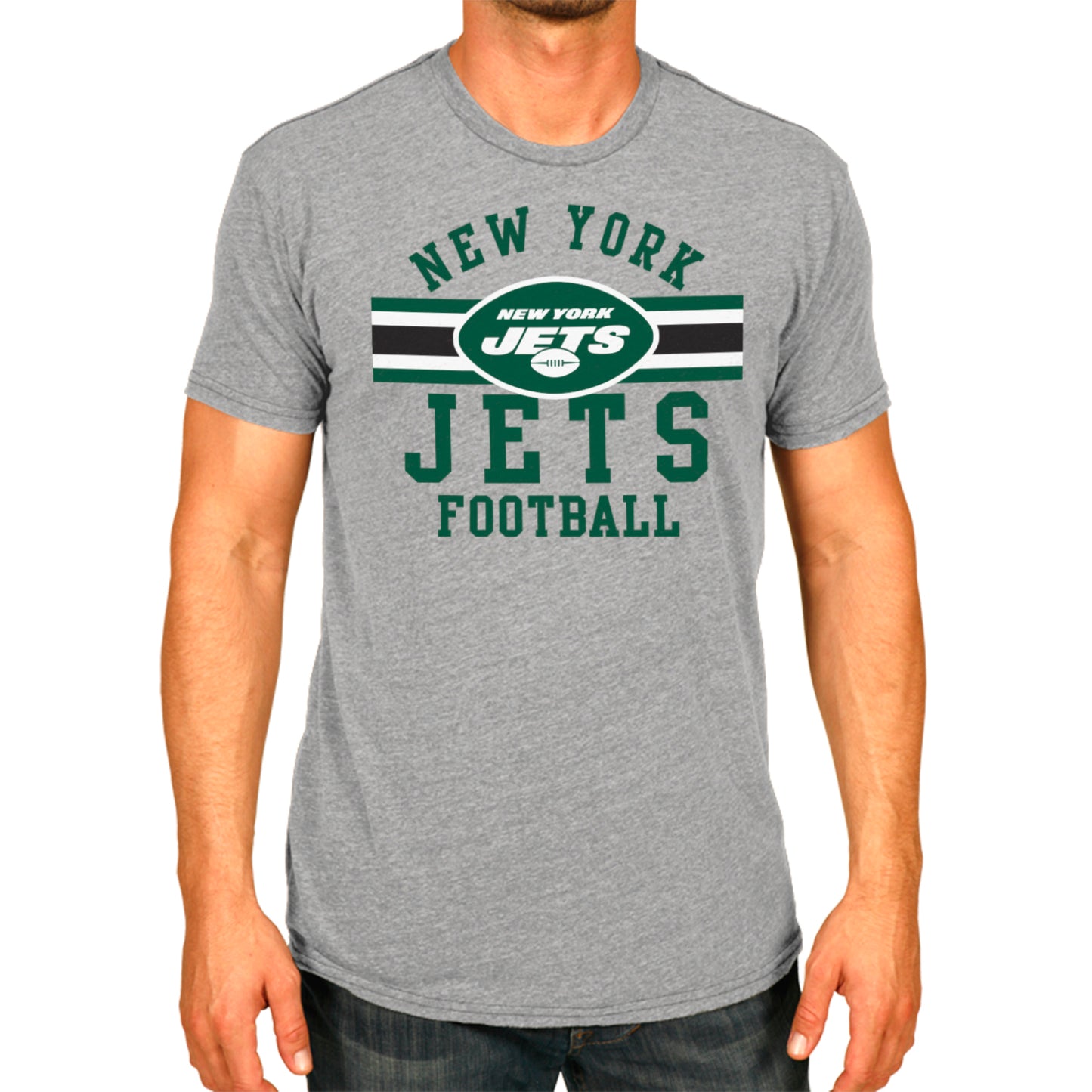 New York Jets NFL Adult Short Sleeve Team Stripe Tee - Sport Gray