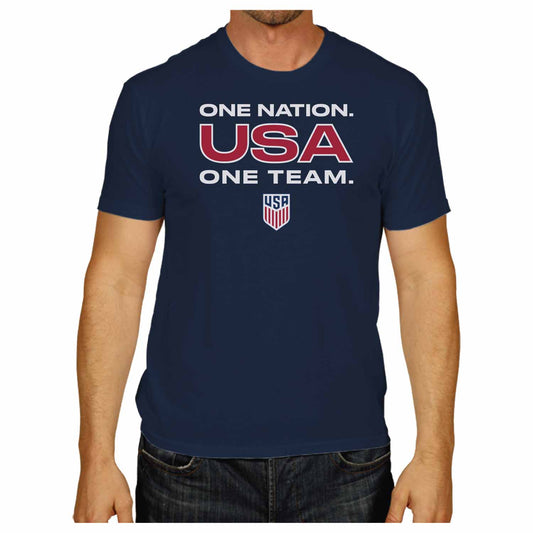 USA National Team The Victory Officially Licensed Unisex Adult US National Soccer Team One Nation One Team Slogan Short Sleeve T-Shirt - Navy