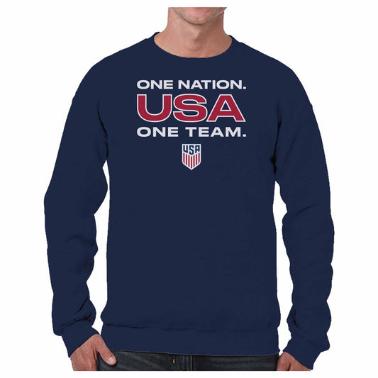 USA National Team The Victory Officially Licensed Unisex Adult US National Soccer Team One Nation One Team Slogan Crewneck Sweatshirt - Navy