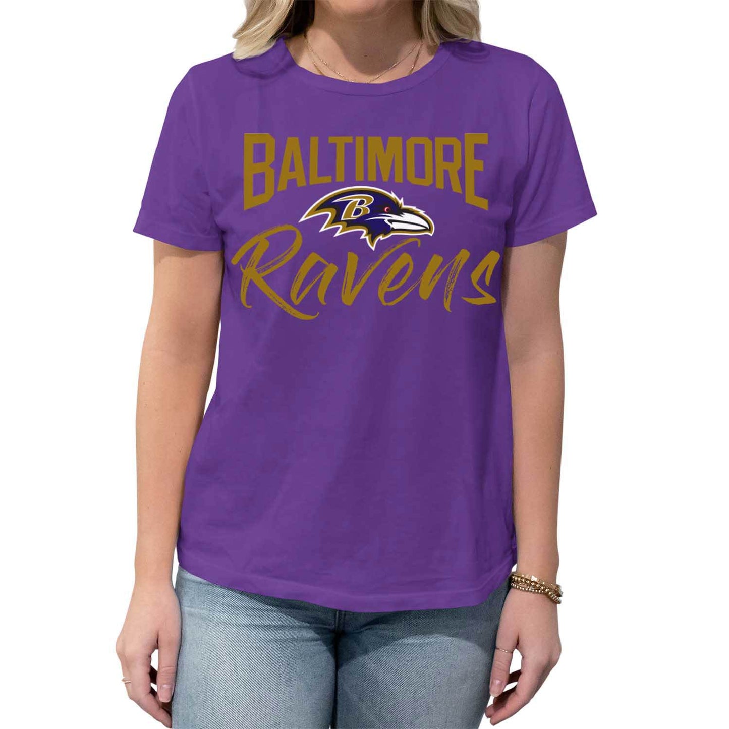 Baltimore Ravens NFL Women's Paintbrush Fitted T-Shirt - Purple