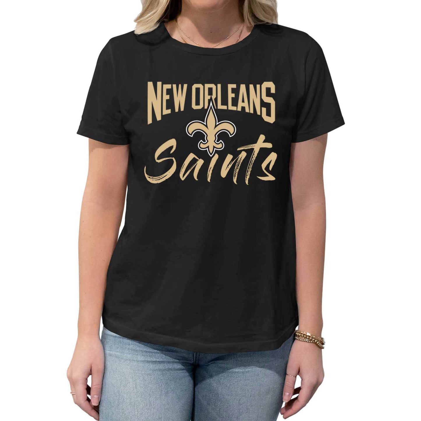New Orleans Saints NFL Women's Paintbrush Fitted T-Shirt - Black