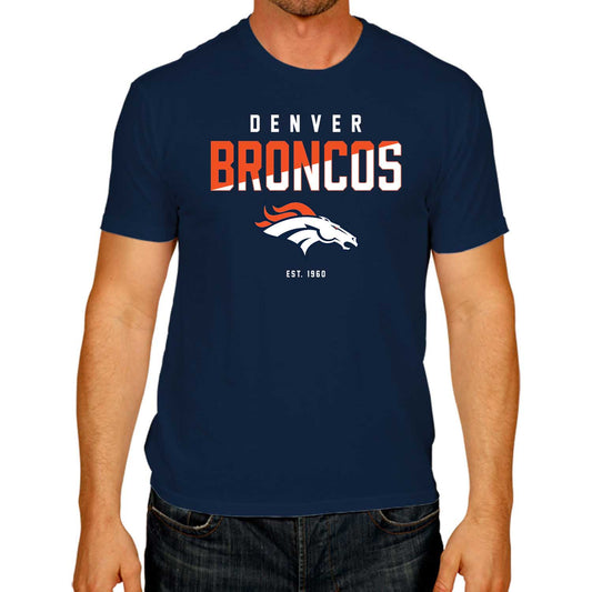 Denver Broncos Adult NFL Diagonal Fade Color Block T-Shirt - Navy