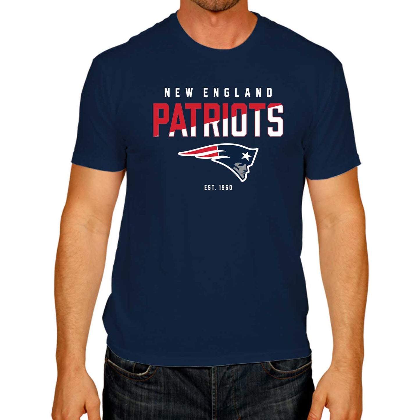 New England Patriots Adult NFL Diagonal Fade Color Block T-Shirt - Navy