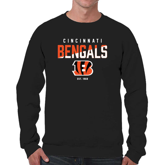 Cincinnati Bengals Adult NFL Diagonal Fade Color Block Crewneck Sweatshirt - Black