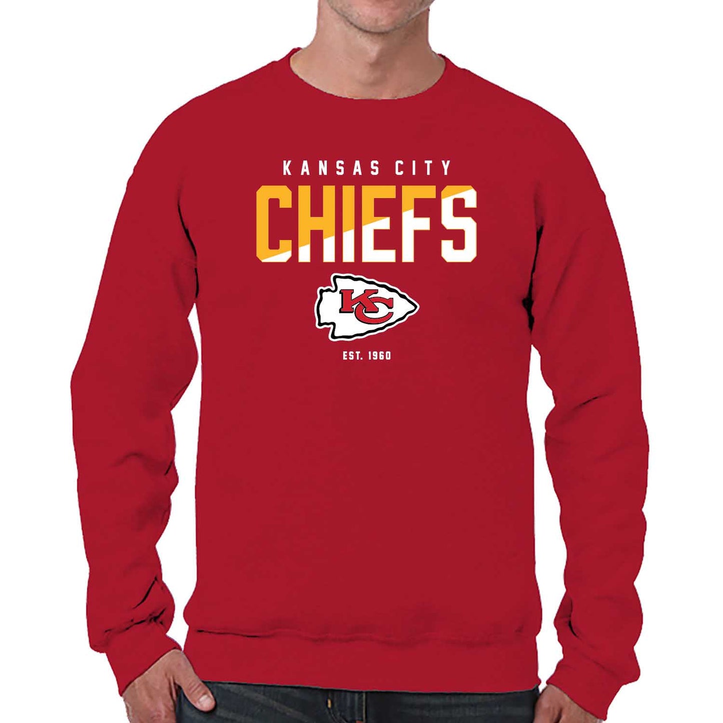 Kansas City Chiefs Adult NFL Diagonal Fade Color Block Crewneck Sweatshirt - Red