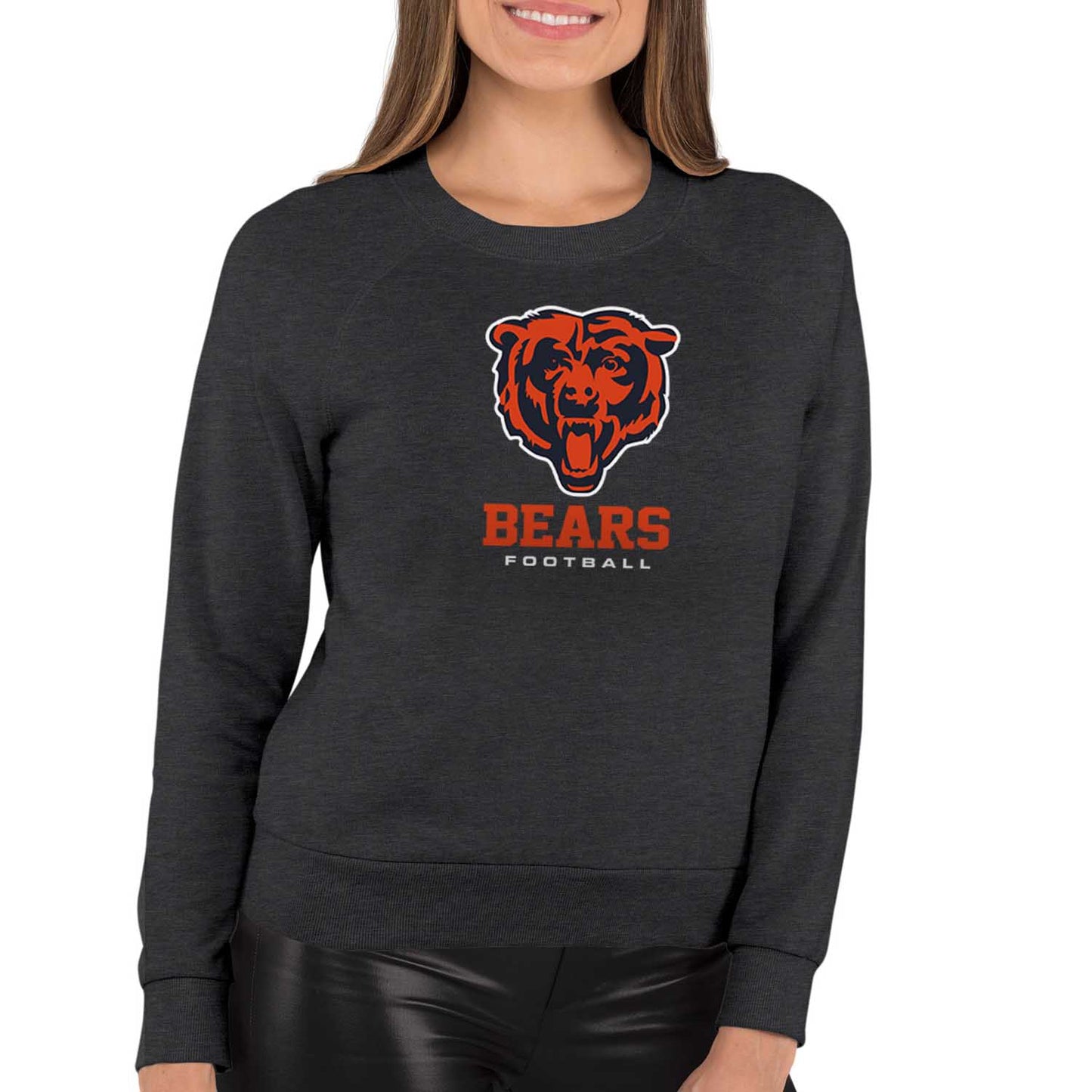 Chicago Bears Women's NFL Ultimate Fan Logo Slouchy Crewneck -Tagless Fleece Lightweight Pullover - Charcoal