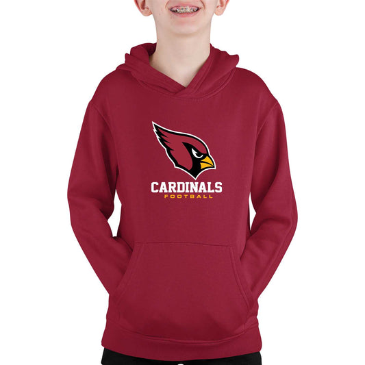 Arizona Cardinals Youth NFL Ultimate Fan Logo Fleece Hooded Sweatshirt -Tagless Football Pullover For Kids - Cardinal
