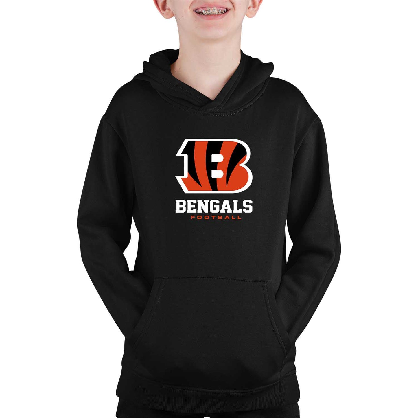 Cincinnati Bengals Youth NFL Ultimate Fan Logo Fleece Hooded Sweatshirt -Tagless Football Pullover For Kids - Black