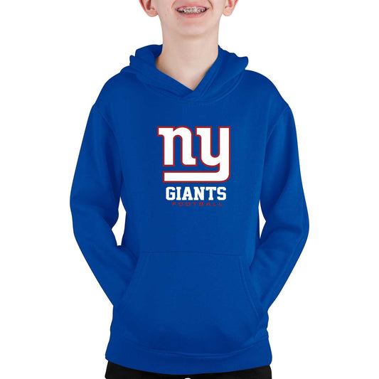New York Giants Youth NFL Ultimate Fan Logo Fleece Hooded Sweatshirt -Tagless Football Pullover For Kids - Royal