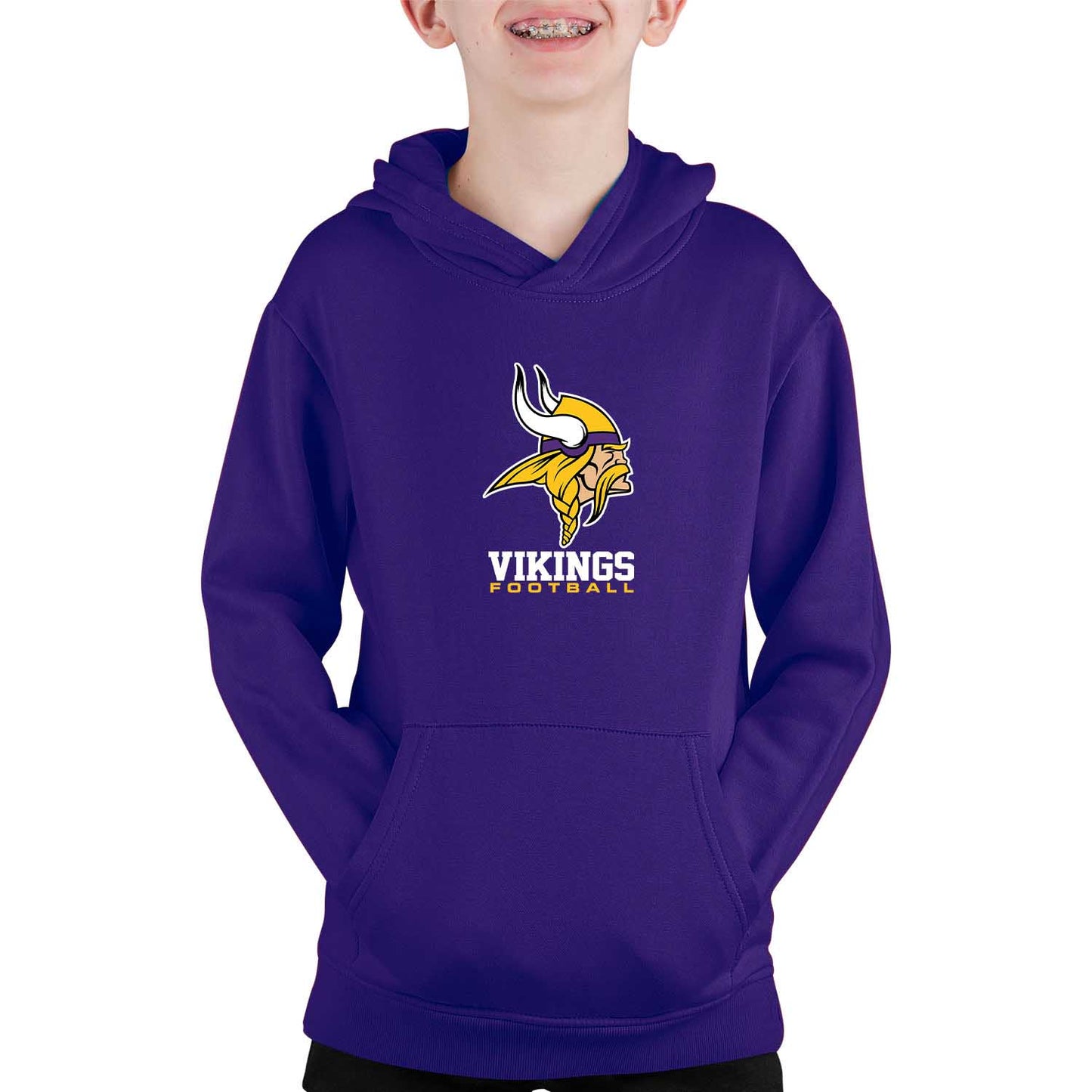 Minnesota Vikings Youth NFL Ultimate Fan Logo Fleece Hooded Sweatshirt -Tagless Football Pullover For Kids - Purple