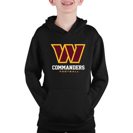 Washington Commanders Youth NFL Ultimate Fan Logo Fleece Hooded Sweatshirt -Tagless Football Pullover For Kids - Black
