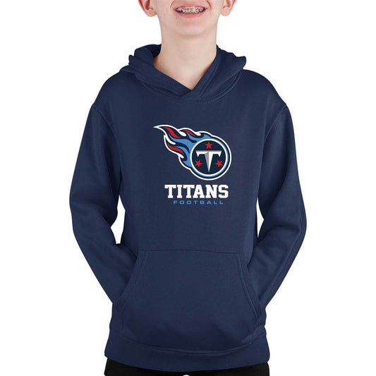 Tennessee Titans Youth NFL Ultimate Fan Logo Fleece Hooded Sweatshirt -Tagless Football Pullover For Kids - Navy