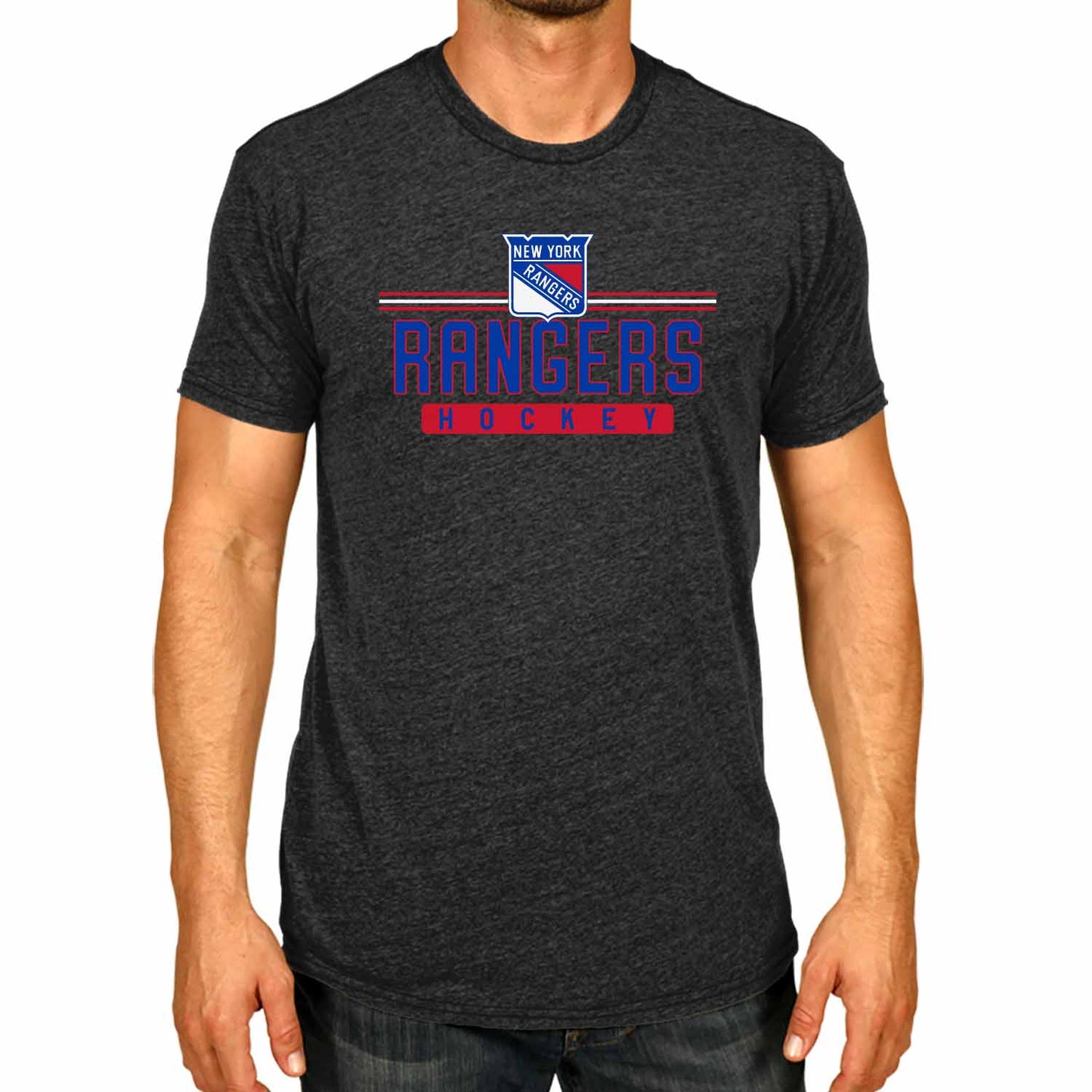 New York Rangers Adult NHL Heather Charcoal True Fan Hockey T-Shirt - Charcoal