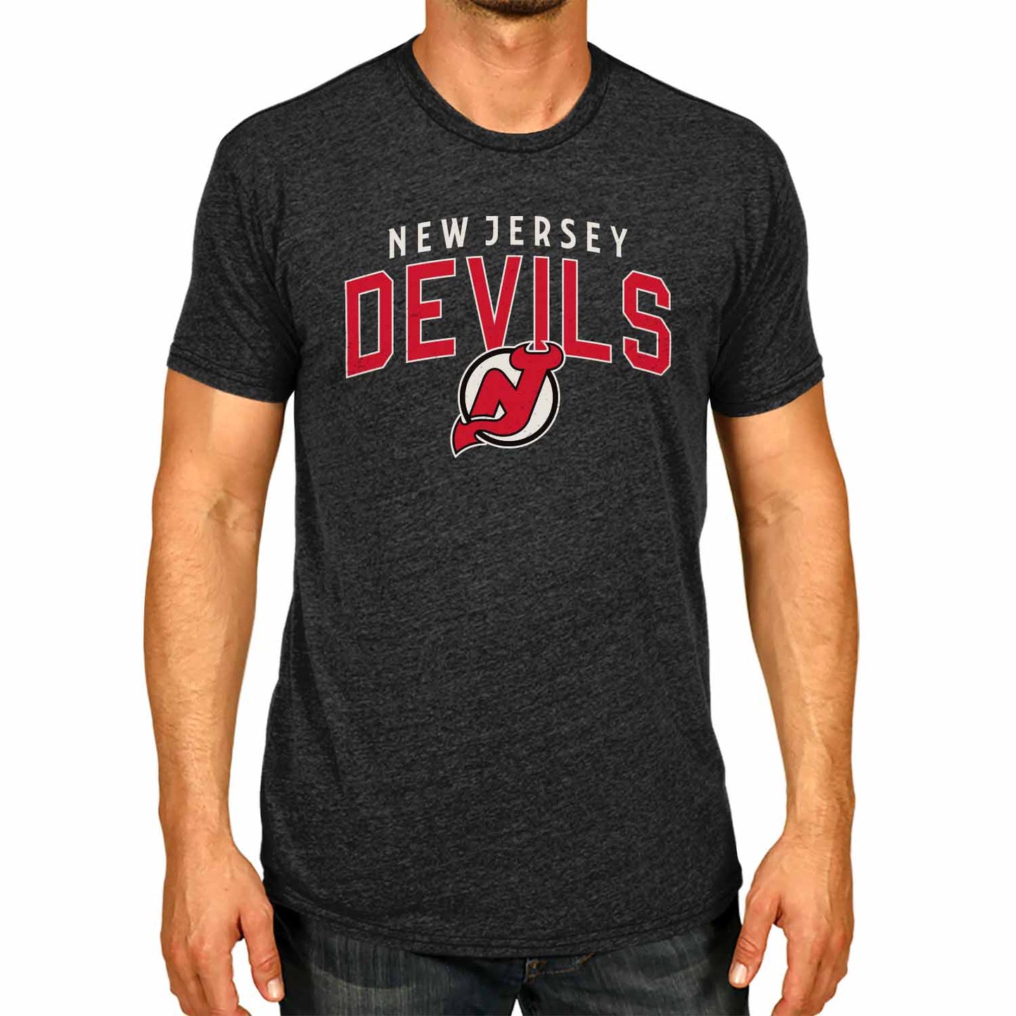 New Jersey Devils NHL Adult Powerplay Heathered Unisex T-Shirt - Black Heather