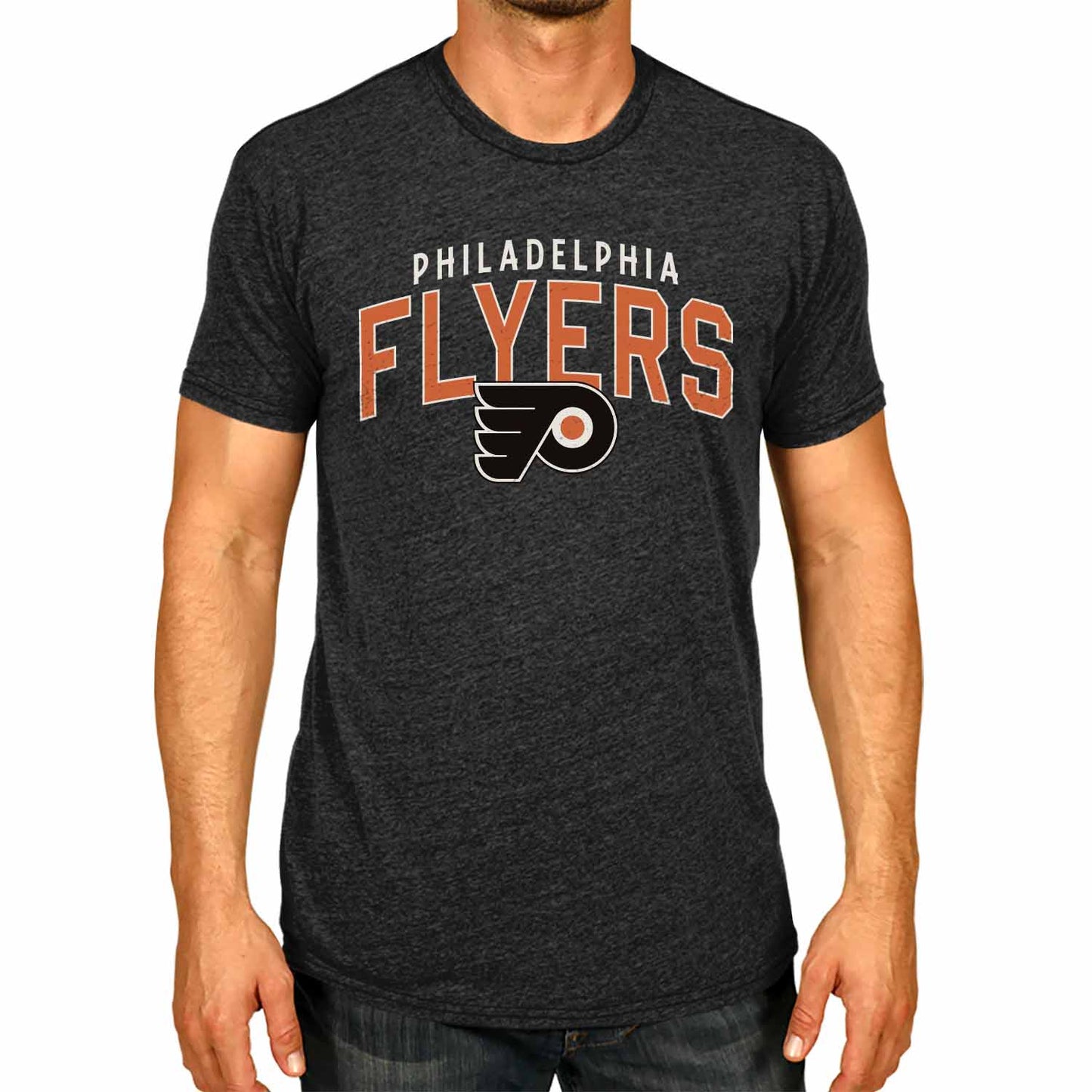 Philadelphia Flyers NHL Adult Powerplay Heathered Unisex T-Shirt - Black Heather