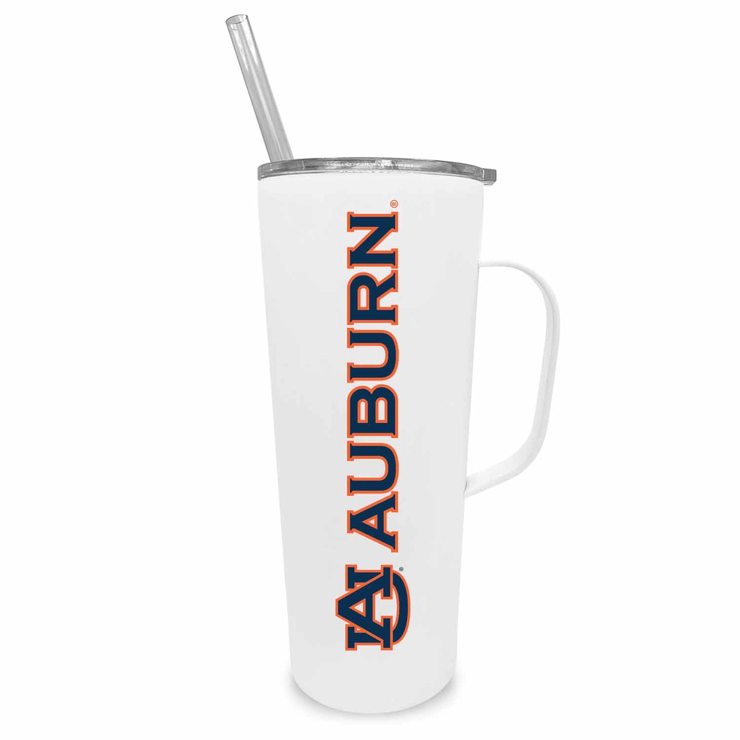 Auburn Tigers NCAA Stainless Steel 20oz Roadie With Handle & Dual Option Lid With Straw - White