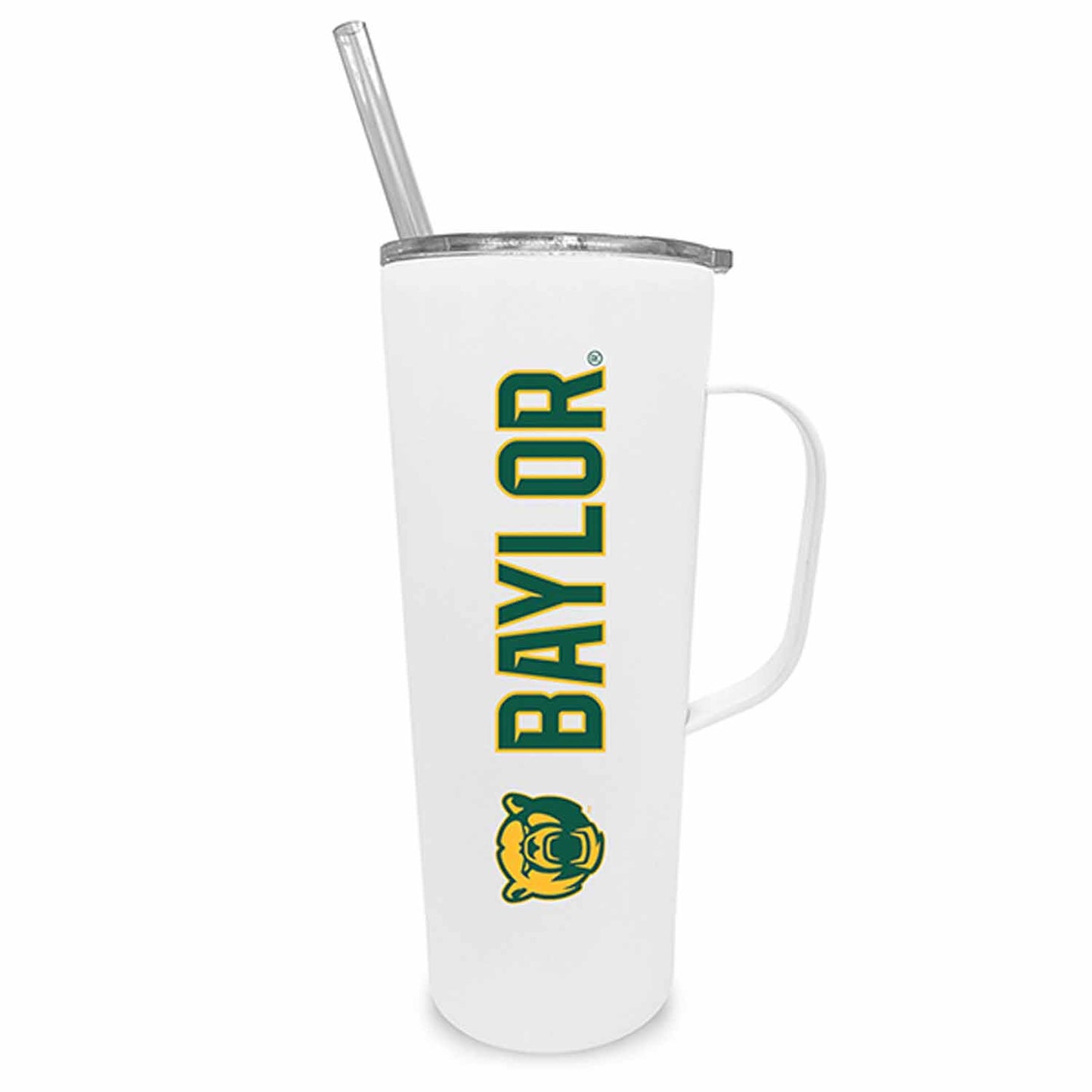 Baylor Bears NCAA Stainless Steel 20oz Roadie With Handle & Dual Option Lid With Straw - White