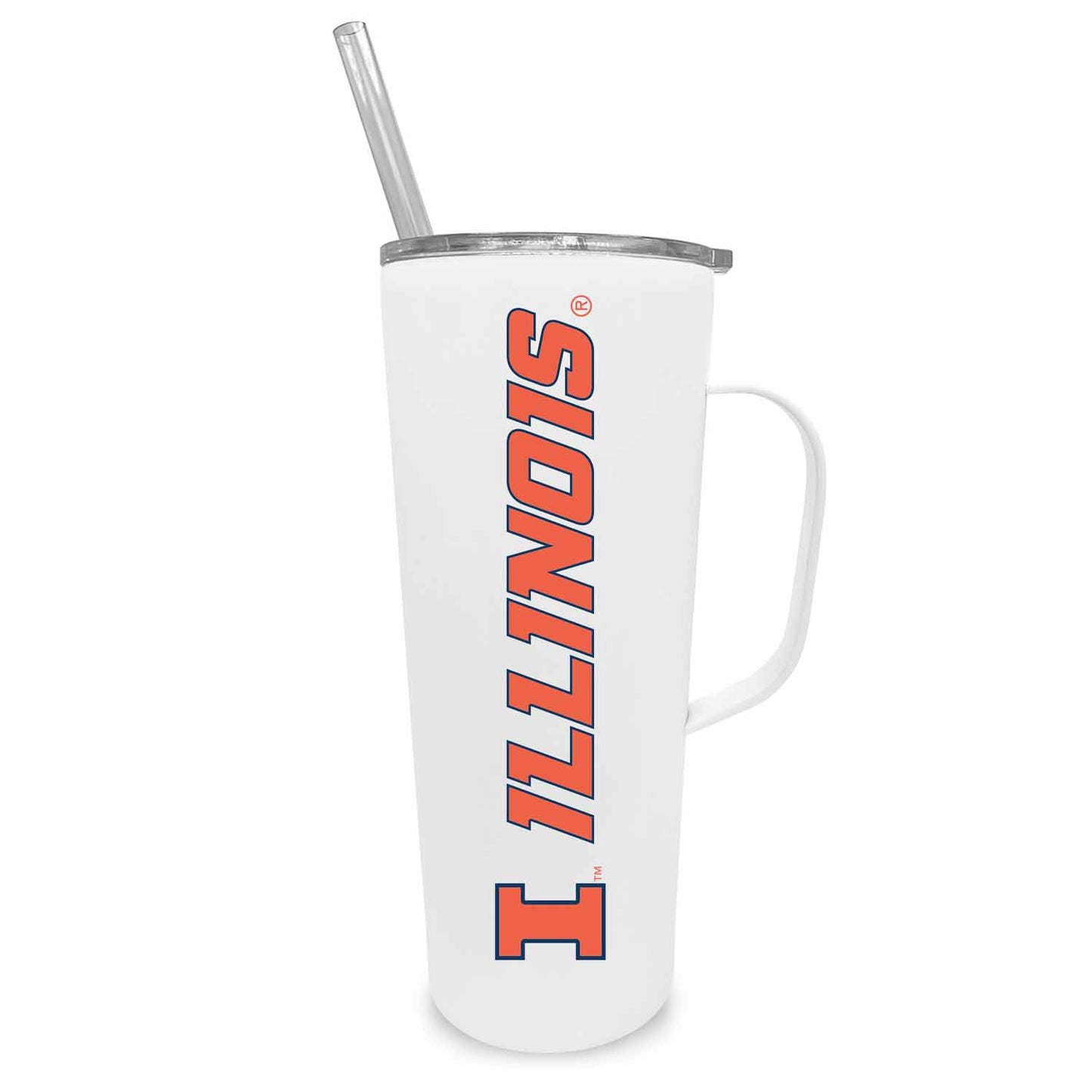 Illinois Fighting Illini NCAA Stainless Steel 20oz Roadie With Handle & Dual Option Lid With Straw - White